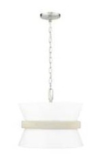 lot 14826 image: 3 -Light Brushed Nickel Moderncontemporary Fabric Drum Hanging Pendant Light