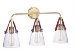 lot 14827 image: 26-in 3-Light Vintage Brass Transitional Vanity Light