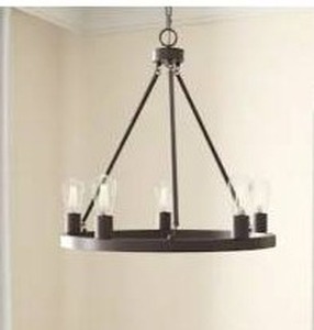 lot 14837 image: 5 -Light Bare bulb Metal Chandelier, Approximately 24 Inch Wide