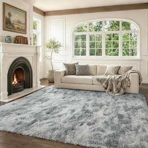 lot 901 image: $160 9x12 Ft Extra Large Shag Rugs for Living Room, Tie Dyed Ultra Soft Fluffy Furry Area Rugs for Bedroom Indoor Floor, Aesthetic Carpet for Kids Home Decor (Grey)