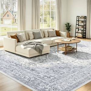 lot 904 image: $120 UKISS Washable Area Rugs 8x10 Ultra-Soft Faux Silk Vintage Rug, Large Low-Pile Rugs for Living Room   Non-Slip & Non-Shedding Large Carpets for HomeOffice Decor Blue