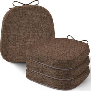 lot 908 image: AddGrace Set of 4 Chair Cushions for Metal Dining Chairs 14x14 Chair Pads with Ties Non Slip Thick Seat Cushions with Textured and Removable Cover (4, Brown)