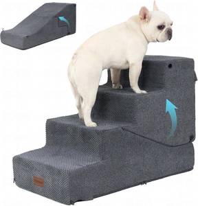 lot 909 image: 4-Step Dog Stair and Ramp for Small Dogs and Cats, Pet Steps for Bed with Non-Slip Bottom, Grey