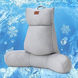 lot 910 image: Am lie Home Premium Cooling Waffle Reading Pillow, Qmax0.37 Ergonomic Backrest Support with Pocket & Handle, Breathable Lounging Pillow for Bed Sofa Floor Summer, 25 Inches, Grey