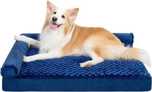 lot 911 image: Orthopedic Dog Couch Bed Deluxe Plush L-Shaped with Waterproof Lining Bolster Dog Sleeping Sofa with Removable Washable Cover & Nonskid Bottom Pet Bed for Large Dogs, Blue