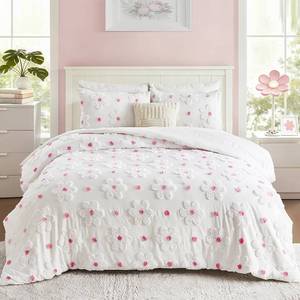 lot 913 image: Twin Size Comforter Only for Girls Tufted Daisies Flowers Pink Floral Twin Girls Bedding Sets Bed in A Bag Cute Comforter Set for Kids, Lightweight Bed Set for Kids Teen Girls Women