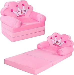 lot 927 image: MOONBEEKI Kids Couch Fold Out, Foldable Princess Chair for Toddlers 1-3, Kids Furniture for Playroom, Gift for Birthday Christmas and Halloween, Pink