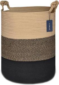 lot 934 image: COMSE Extra Large Blanket Basket, Tall Woven Storage Basket, Nursery Hamper, 15.7 x 21.7 , Cotton Rope Laundry Hamper for Toys Clothes Towels, BrownBlack