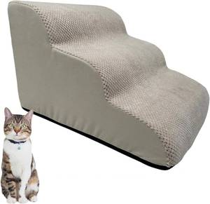 lot 942 image: Pet Stairs for Small Dogs &amp Cats, 3 Steps Pet Stairs Ladder for High Bed, Removable and Washable Balanced Pets Ramp, Non-Slip Removable Cat Ladder for Indoor Bedroom Beige 40  56  35cm