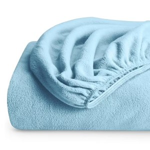 lot 1308 image: Bare Home Cozy Fleece Fitted Sheet - Extra Plush Polar Fleece - Deep Pocket Bed Sheet - Full, Light Blue