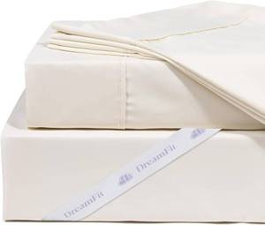 lot 1316 image: DreamFit DreamComfort Microfiber StaDry Technology Cooling Bed Sheets with Elastic Corner Straps for Extra Deep Pocket up to 20 inch Crafted in USA Queen Sheet Set Ivory