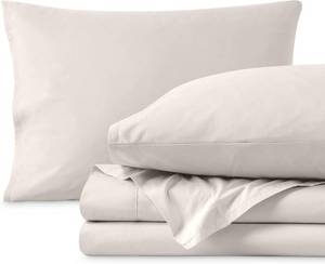 lot 1321 image: $110 Bare Home 100% Organic Cotton Split King Sheet Set - Crisp Percale Weave - Lightweight & Breathable - Bedding Sheets & Pillowcases (Split King, French Beige)