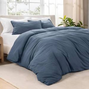 lot 1324 image: Bare Home Microfiber Duvet Cover Set - Ultra Soft Washed Microfiber - Queen Size - Linen-Like Look - Easy Care - Breathable Fabric - Our Softest Duvet Cover Set (Queen, Bering Sea)