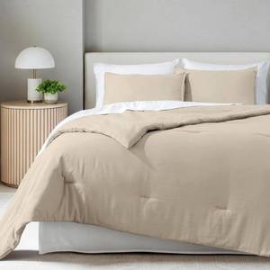 lot 1357 image: Bare Home Comforter Set - Queen Size - Ultra-Soft - Goose Down Alternative - Premium 1800 Series - All Season Warmth Comforter (Queen, Sand)