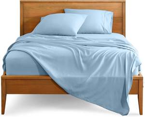 lot 1365 image: Bare Home Split Head Flex King Sheet Set - 1800 Ultra-Soft Microfiber Bed Sheets - Double Brushed - Deep Pockets - Easy Fit - 4 Piece Set - Bedding Sheets & Pillowcases (Light Blue)