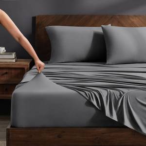 lot 1367 image: Bare Home Cooling Performance Jersey Knit Stretch Sheet Set, Moisture-Wicking & Breathable, 4-Way Stretch Bed Sheets, Envelope Pillowcases (Twin XL, Grey)