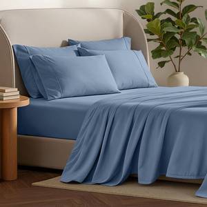 lot 1370 image: Bare Home Hotel Luxury Split King Sheet Set, Extra Soft, Deep Pockets, Easy Fit, Cooling & Breathable, Wrinkle, Fade, Stain Resistant, Includes 4 Pillowcases (Split King, Coronet Blue)