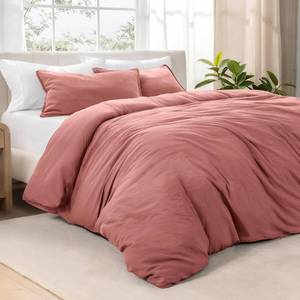 lot 1373 image: Bare Home Microfiber Duvet Cover Set - Ultra Soft Washed Microfiber - Oversized King Size - Linen-Like Look - Easy Care - Breathable Fabric - Our Softest Duvet Cover Set (Oversized King, Dusty Rose)