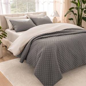 lot 1378 image: Bare Home Coverlet Set - FullQueen - Lightweight Bed Decor - Comforter Alternative - All-Season Quilted Bedspread (FullQueen, Grey)