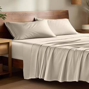 lot 1379 image: Bare Home 100% Rayon Made from Bamboo Queen Sheet Set - 4 Piece Bedding Set - Deep Pockets - Breathable - Easy Fit - Bedding Sheets & Pillowcases (Queen, Sand)