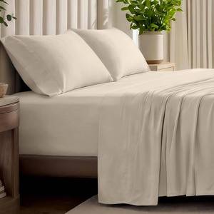lot 1380 image: Bare Home 100% Organic Cotton Jersey Sheet Set, Ultra Soft, 100% Cotton - Sheet Set & Pillowcases - Deep Pocket Bed Sheets (Queen, Sand)
