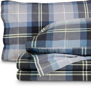 lot 1390 image: Bare Home Cotton Flannel Sheet Set Prints, 100% Cotton, Velvety Soft Heavyweight - Double Brushed for Softness & Comfort - Deep Pocket - Bed Sheets (Queen, Symphony Plaid - Blue)