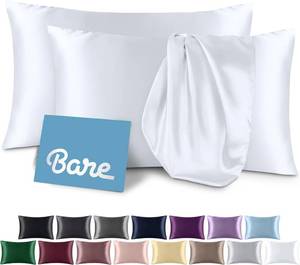 lot 1393 image: Bare Home Satin Pillowcases for Hair and Skin - 2 Pack Standard (20x26) - Luxury Pillowcases - Envelope Enclosure - Soft and Smooth Satin - Breathable - Similar to Silk (White, 2 Pack)