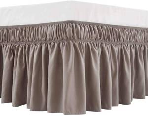 lot 1396 image: MEILA Wrap Around Bed Skirt Three Fabric Sides Elastic Dust Ruffled 16 Inch Tailored Drop,Easy to Install Fade Resistant-Taupe, QueenKing