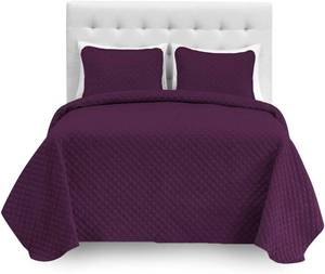 lot 1436 image: Bare Home Full XL Coverlet Set  Microfiber Sheet Set - Diamond Stitched Lightweight Bedspread - Ultra-Soft Microfiber (Coverlet Plum, SheetPlum)