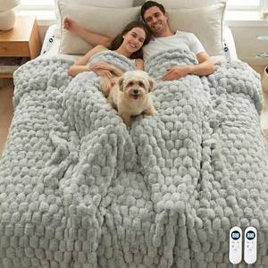 lot 1443 image: Eastsora Heated Blanket Electric Blanket Heating, Dual Control Soft Ribbed Faux Fur Electric Blanket with 12 Heat Levels 12H Timer ETL FCC Certified Machine Washable (Gray, King Size - 90 x 100)