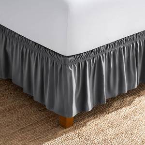 lot 1452 image: Bare Home Wrap Around Bed Skirt - for Queen Size Beds with 15 inch Tailored Drop - Easy Fit Elastic Strap - Adjustable and Ruffled Style - Wrinkle, Fade, and Stain Free (Queen, Grey)