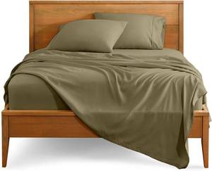 lot 1478 image: Bare Home Split King Sheet Set - 1800 Ultra-Soft Microfiber Bed Sheets - Double Brushed - Deep Pockets - Easy Fit - 5 Piece Set - Bedding Sheets & Pillowcases (Split King, Olive)