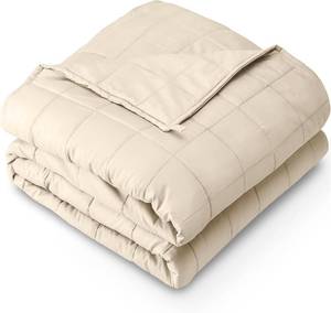 lot 1480 image: Bare Home Weighted Blanket Full or Queen Size 12lb (48 x 72) for Adults - All-Natural 100% Cotton - Premium Heavy Blanket Nontoxic Glass Beads (Sand, 48x72)