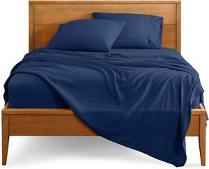lot 1494 image: Bare Home Split Head Flex King Sheet Set - 1800 Ultra-Soft Microfiber Bed Sheets - Double Brushed - Deep Pockets - Easy Fit - 4 Piece Set - Bedding Sheets & Pillowcases (Dark Blue)