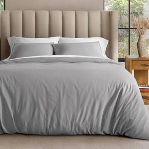 lot 1498 image: Bare Home 100% Organic Cotton Jersey Duvet Cover Set - FullQueen Size - Ultra Soft - 100% Cotton - 3pcs - Corner Ties - Button Closure - Bedding Duvet Cover & Pillow Shams (FullQueen, Light Grey)