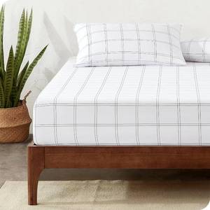 lot 1501 image: Bare Home Fitted Bottom Sheet Queen Size - Premium 1800 Microfiber - Ultra-Soft Hotel Luxury - Deep Pocket - Durable and Long Lasting (Queen, Modern Plaid - WhiteGrey)