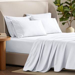 lot 1518 image: Bare Home Hotel Luxury King Sheet Set, Extra Soft - 6 Piece Set - Deep Pockets - Easy Fit - Cooling & Breathable - Wrinkle, Fade, Stain Resistant - Includes 4 Pillowcases (King, White)