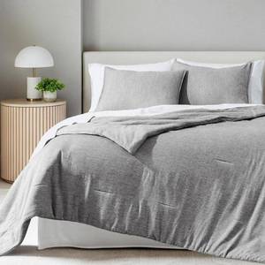 lot 1521 image: Bare Home Comforter Set - Queen Size - Ultra-Soft - Goose Down Alternative - Premium 1800 Series - All Season Warmth Comforter (Queen, Heathered Pewter)