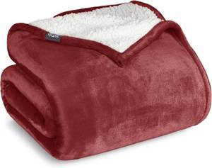 lot 1522 image: Bare Home Sherpa Fleece Blanket - FullQueen Size - Blanket for Bed, Sofa, and Couch - Warm & Lightweight - Fluffy & Soft - Reversible (FullQueen, Rosewood)