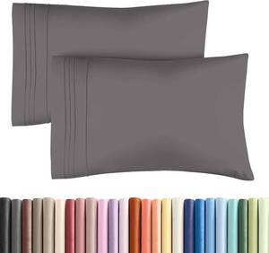lot 1524 image: Queen Pillow Cases Set of 2 - Ultra Soft Hotel Quality Pillowcase Covers - Comfy, Cozy & Wrinkle Free - Shrinkage, Stain & Fade Resistant - Machine Washable Pillow Protectors - 2 Piece Set - Dark Grey