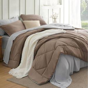 lot 1529 image: Bedsure Queen Comforter Set - 7 Pieces Reversible Brown Bedding, Queen Size Bed Set for All Seasons, Bed in a Bag with Down Alternative Comforter, Sheets, Pillowcases & Shams