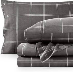 lot 1532 image: Bare Home Full Sheet Set - Luxury 1800 Ultra- Soft Double Brushed Microfiber - Deep Pockets - Easy Fit - 4 Piece Bedding Sheet Set (Full, Modern Plaid - GreyWhite)