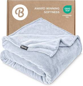 lot 1538 image: Bare Home Fleece Blanket - King Size - Ultra-Soft Lightweight for Bed, Sofa, and Couch - Luxury Microplush - Cozy Warm Blanket (King, Blue Mist)