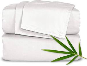 lot 1546 image: $105 Pure Bamboo Queen Sheets, Genuine 100% Organic Viscose Derived from Bamboo Bed Sheet Set, Luxuriously Soft & Cooling, Double Stitching, 2 Year Quality Promise (Queen, White)