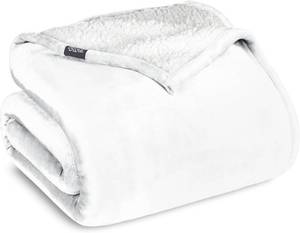 lot 1563 image: Bare Home Sherpa Fleece Blanket - FullQueen Size - Blanket for Bed, Sofa, and Couch - Warm & Lightweight - Fluffy & Soft - Reversible (FullQueen, White)