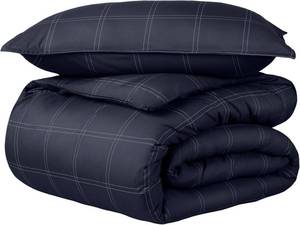 lot 1569 image: Bare Home Bedding Duvet Cover Set Extra Long Size - Premium 1800 Collection - Lightweight, Cooling - Soft Textured (TwinTwin XL, Modern Plaid - Midnight BlueWhite)