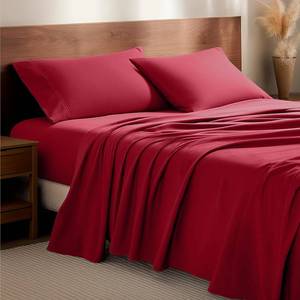 lot 1572 image: Bare Home Flannel Sheet Set 100% Cotton, Velvety Soft Heavyweight - Double Brushed Flannel - Deep Pocket (California King, Red)