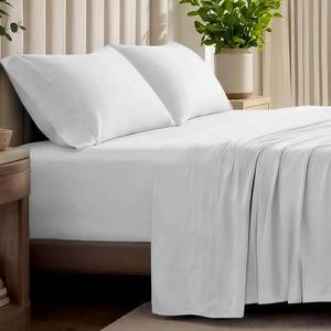 lot 1573 image: Bare Home 100% Organic Cotton Jersey Sheet Set, Ultra Soft, 100% Cotton - Sheet Set & Pillowcases - Deep Pocket Bed Sheets (King, White)