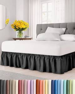 lot 1576 image: Wrap Around Dust Ruffle Bed Skirt - Black - for King Size Beds with 15 Inch Drop - Easy Fit Elastic Strap - Adjustable Pleated Bedskirt wBrushed Fabric - Wrinkle Free - for Women, Men, Kids & Teens