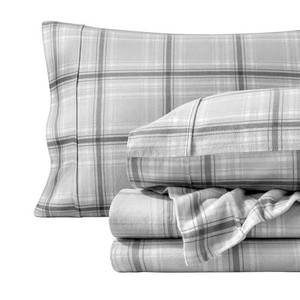 lot 1588 image: Bare Home Luxury 100% Cotton Flannel Twin Sheet Set, Deep Pocket, 3-Piece, Tartan Plaid